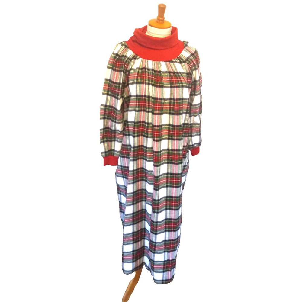 National Cozy Red/White Plaid Cotton Flannel Nightgown Size Petite Medium NEW